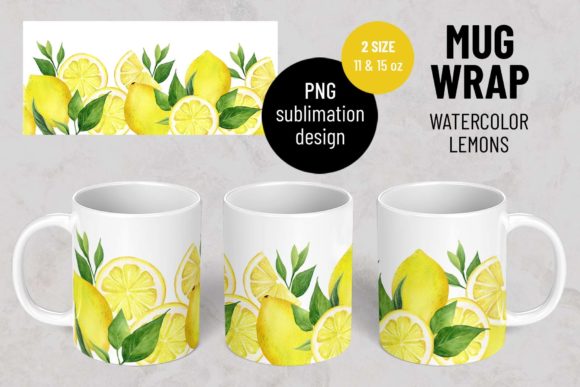 Download Watercolor Lemons. Sublimation Mug Wrap. - Sublimation Collection