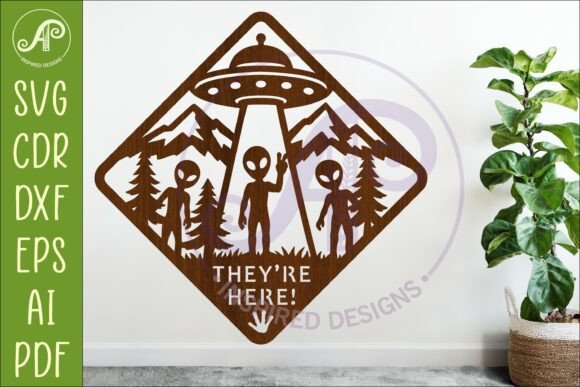 Download Funny Alien UFO They're Here Wall Sign - Alien Collection